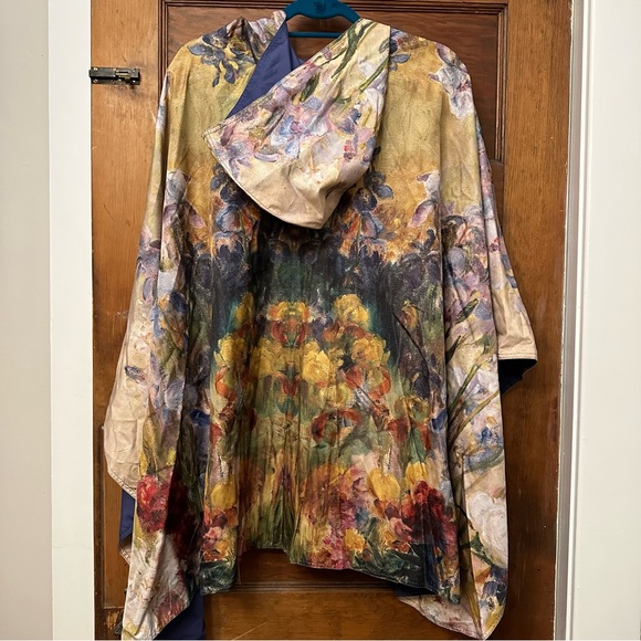 FINE ART RAINCAPER - TIFFANY PEONIES & IRIS TRAVEL CAPE -Reversible with… - Picture 1 of 11